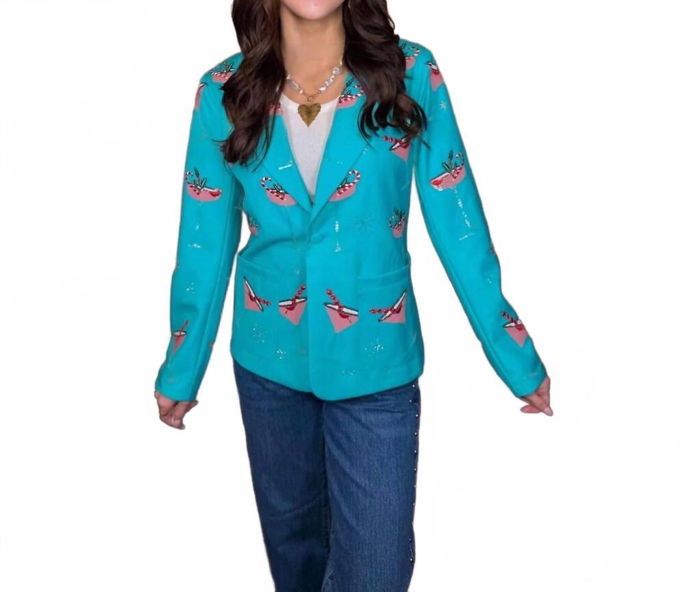 NEW QUEEN OF SPARKLES christmas cocktail blazer in aqua